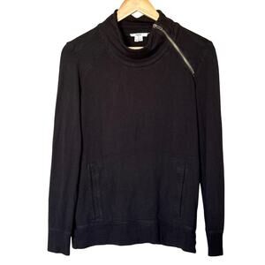 Helmut Lang Womens Asymmetric Rayon Sweater Sz Small Black Zipper Faux Pocket